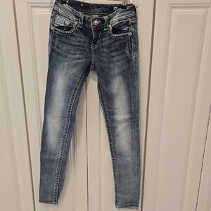 Miss Me Blue Washed Skinny Jeans with Faded Detailing